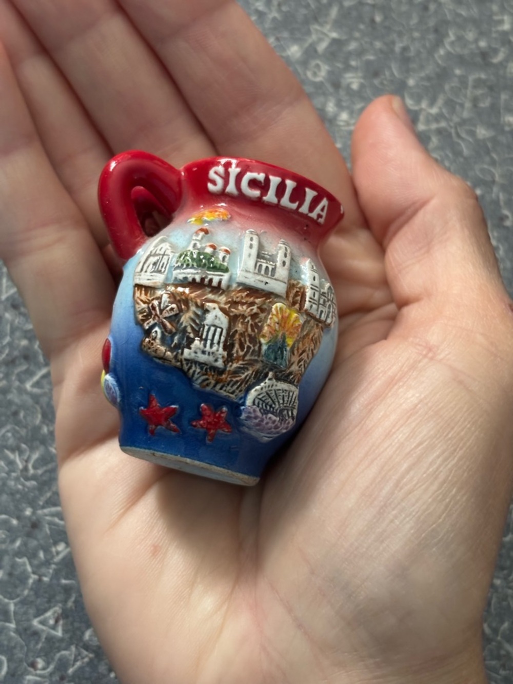 Charming ceramic tiny mini pitcher vase souvenir from Sicily  Sicilia Italy